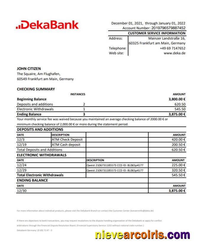 Germany Dekabank bank statement